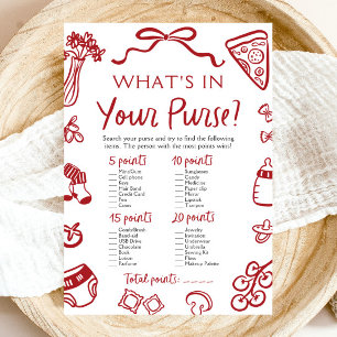Hand Drawn What's In Your Purse Baby Shower Game Invitation