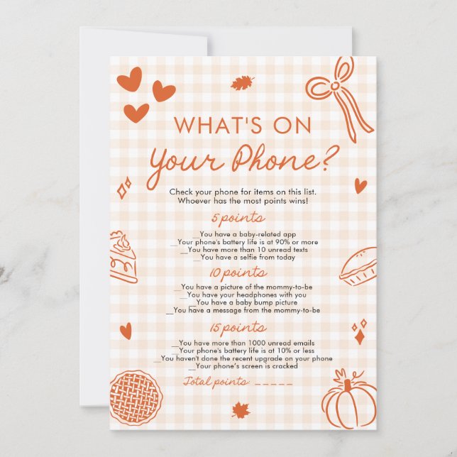 Hand Drawn What's on Your Phone Baby Shower Game Invitation (Front)
