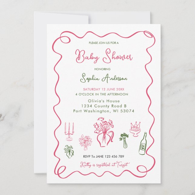Hand Drawn Whimsical Baby Shower  Invitation (Front)