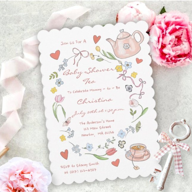Hand Drawn Whimsical Baby Shower Tea Party Invitation (Creator Uploaded)