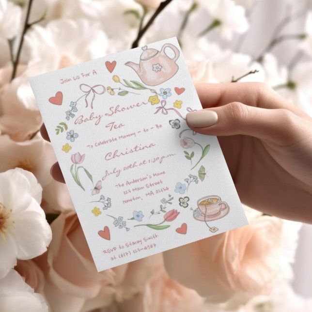Hand Drawn Whimsical Baby Shower Tea Party Invite (Creator Uploaded)