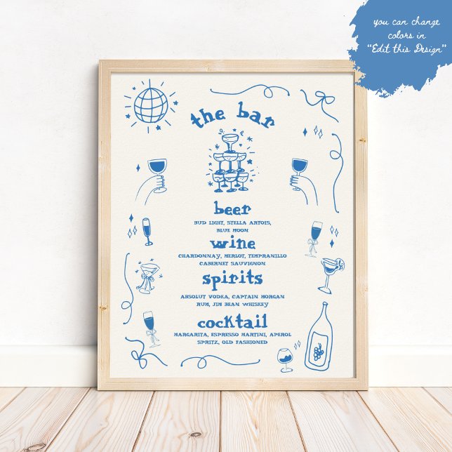 Hand Drawn Whimsical Bar Menu Wedding Sign (Creator Uploaded)