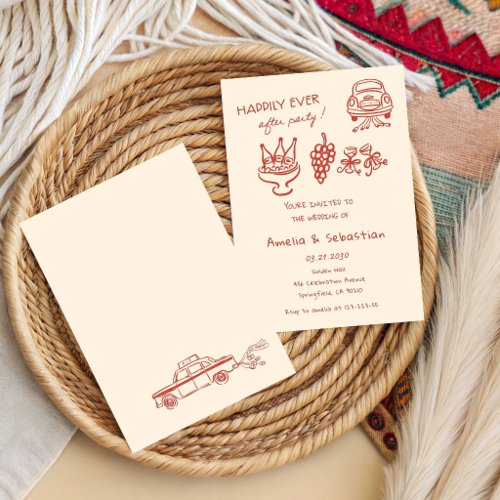 Hand Drawn Whimsical Black Wedding Doodle  Invitation