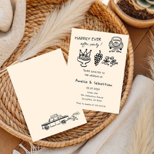 Hand Drawn Whimsical Black Wedding Doodle Invitation