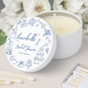 Hand Drawn Whimsical Blue Bridal Shower Mini Candle Favors