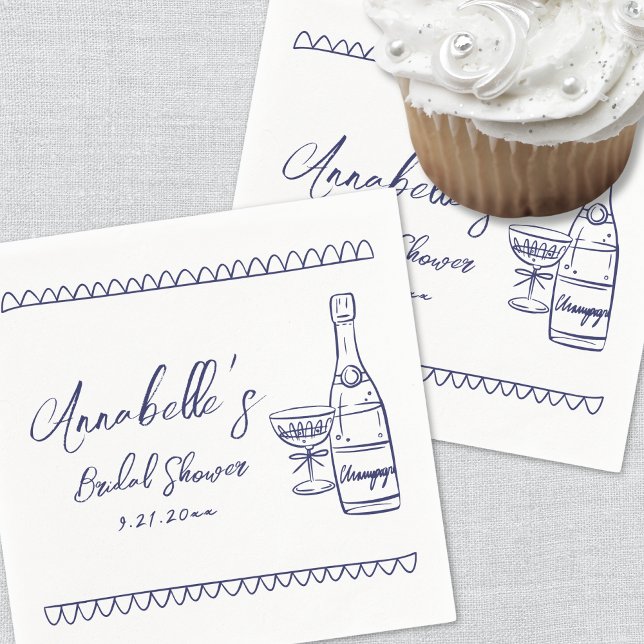 Hand Drawn Whimsical Blue Bridal Shower Napkins (Hand Drawn Whimsical Blue Bridal Shower Napkins)