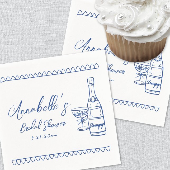 Hand Drawn Whimsical Blue Bridal Shower Napkins (Hand Drawn Whimsical Blue Bridal Shower Napkins)