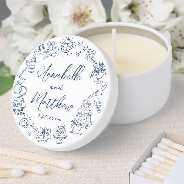 Hand Drawn Whimsical Blue Wedding Mini Candle Favors (Hand Drawn Whimsical Blue Wedding Mini Candle Favors)