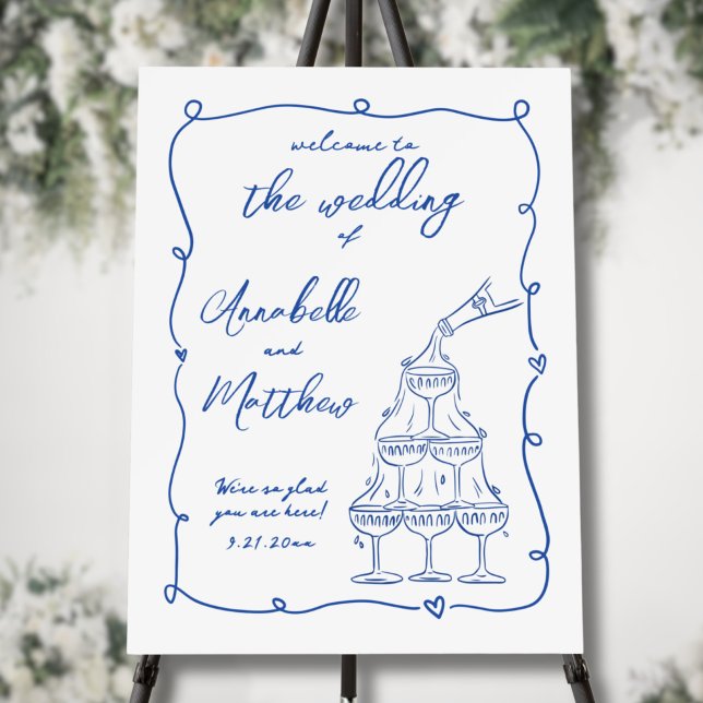 Hand Drawn Whimsical Blue Wedding Welcome Sign (Hand Drawn Whimsical Blue Wedding Welcome Sign)