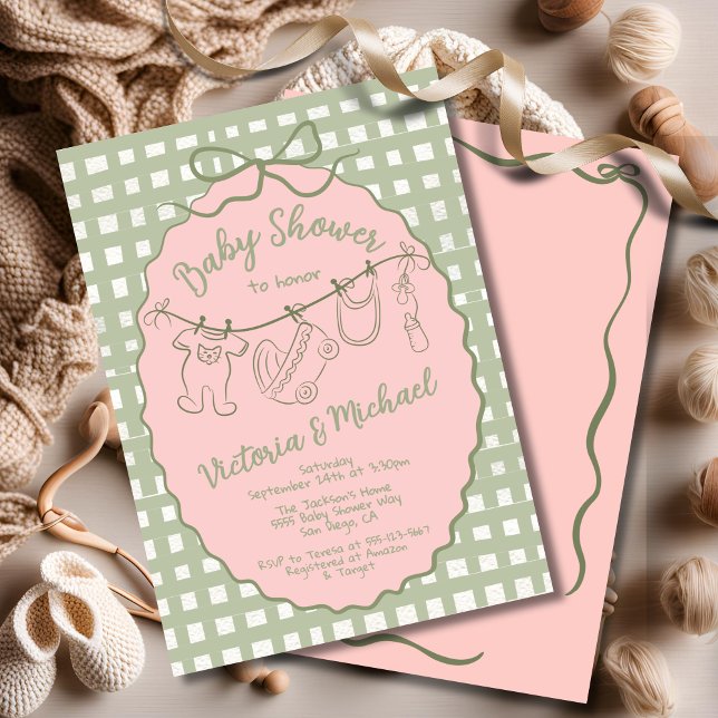 Hand Drawn Whimsical boho Baby Shower Clothesline Invitation (Creator Uploaded)