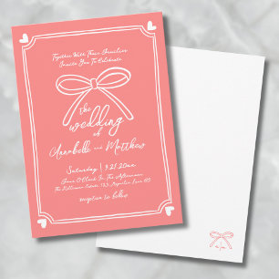 Hand Drawn Whimsical Bow Coral Wedding Invitation