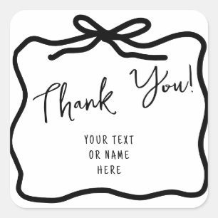 Hand Drawn Whimsical Bow Thank You Typography Square Sticker