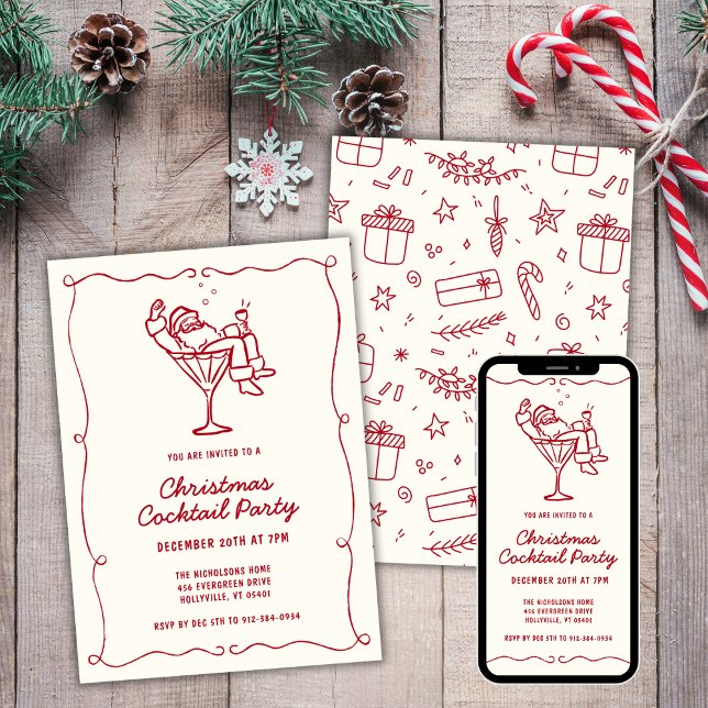 Hand Drawn Whimsical Christmas Cocktail Party Invitation (Creator Uploaded)