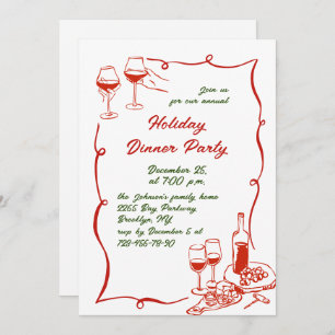 Hand Drawn Whimsical Christmas Holiday Dinner Invitation