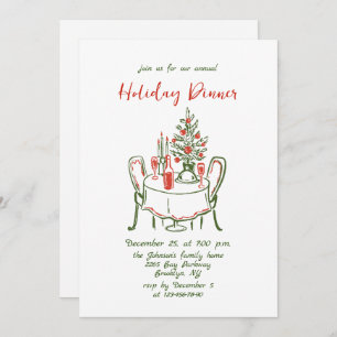 Hand Drawn Whimsical Christmas Holiday Dinner Invitation