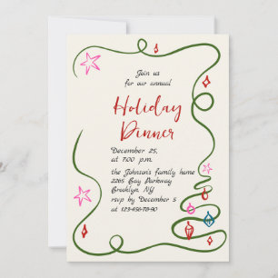 Hand Drawn Whimsical Christmas Holiday Dinner Invitation