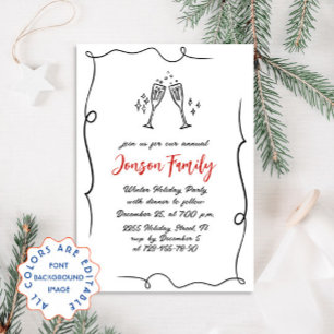 Hand Drawn Whimsical Christmas Holiday Dinner Invitation