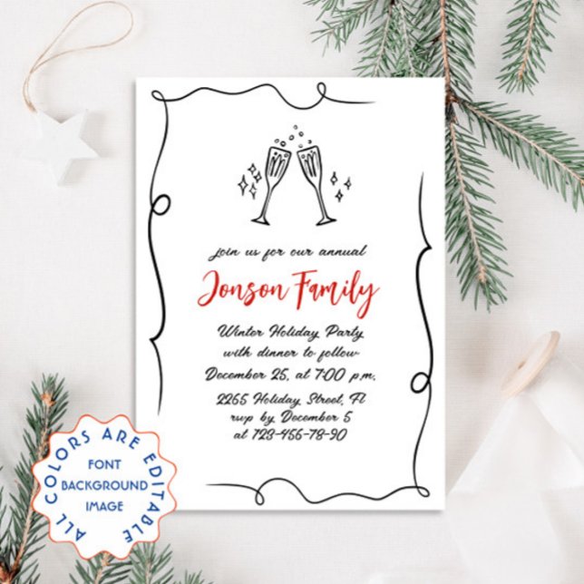 Hand Drawn Whimsical Christmas Holiday Dinner Invitation (Creator Uploaded)