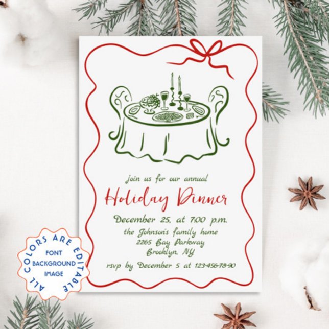 Hand Drawn Whimsical Christmas Holiday Dinner Invitation (Creator Uploaded)