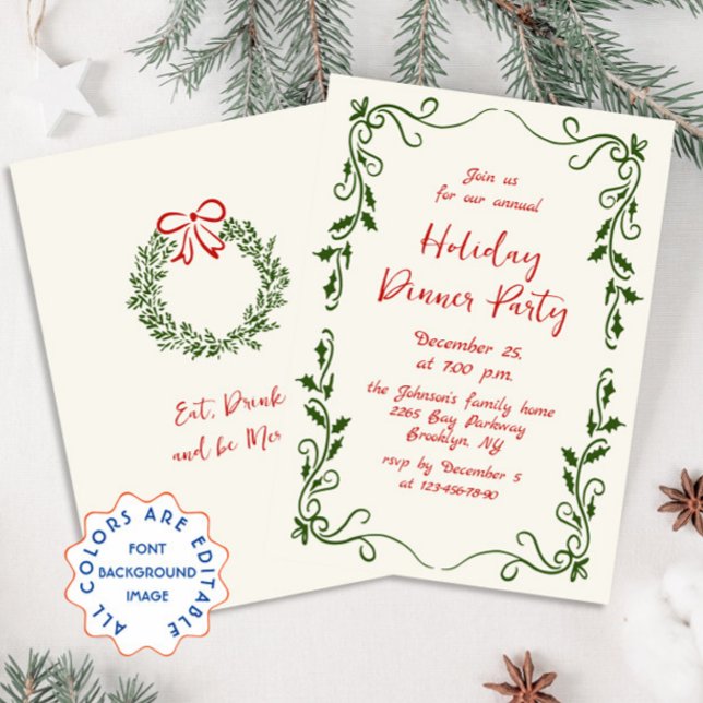 Hand Drawn Whimsical Christmas Holiday Dinner Invitation (Creator Uploaded)