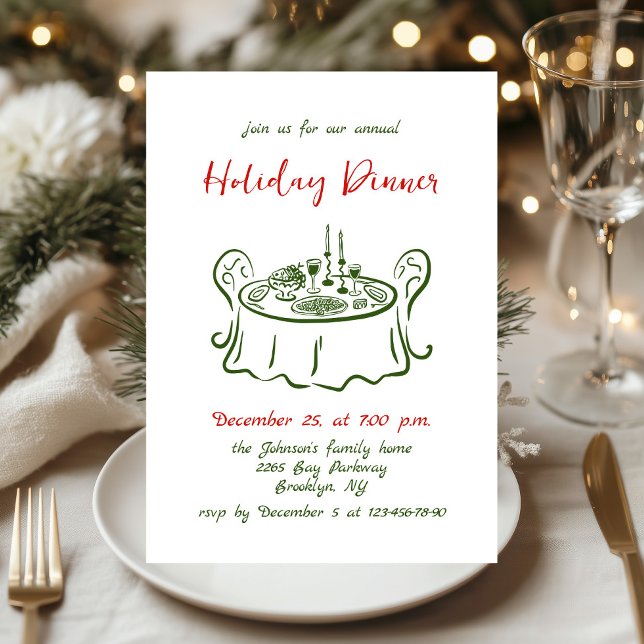 Hand Drawn Whimsical Christmas Holiday Dinner Invitation (Creator Uploaded)