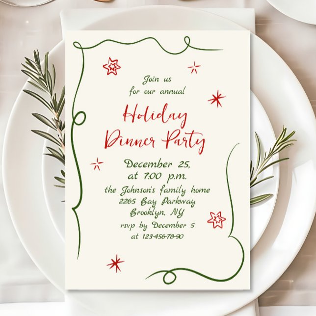 Hand Drawn Whimsical Christmas Holiday Dinner Invitation (Creator Uploaded)