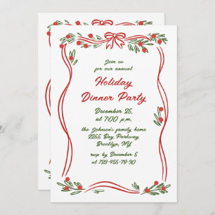 Hand Drawn Whimsical Christmas Holiday Dinner Invitation