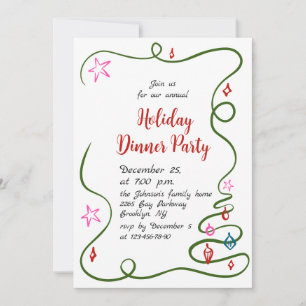 Hand Drawn Whimsical Christmas Holiday Dinner Invitation