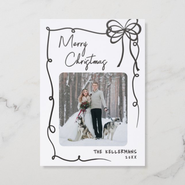 Hand Drawn Whimsical Christmas Holiday Letterpress Photo Cards (Front)