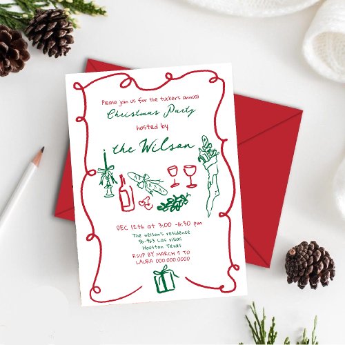  Hand Drawn whimsical Christmas Party Invitation