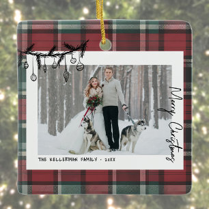 Hand Drawn Whimsical Christmas Photo Ceramic Ornament