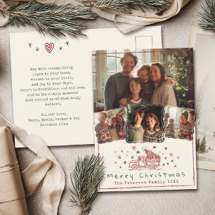 Hand Drawn Whimsical Christmas Truck 4 Photo Holiday Postcard