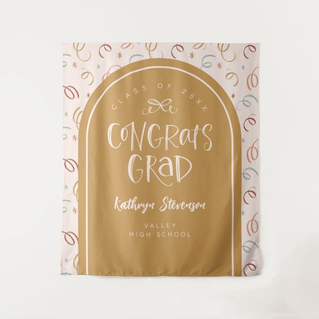 Hand Drawn Whimsical Congrats Grad Party Backdrop (Front)