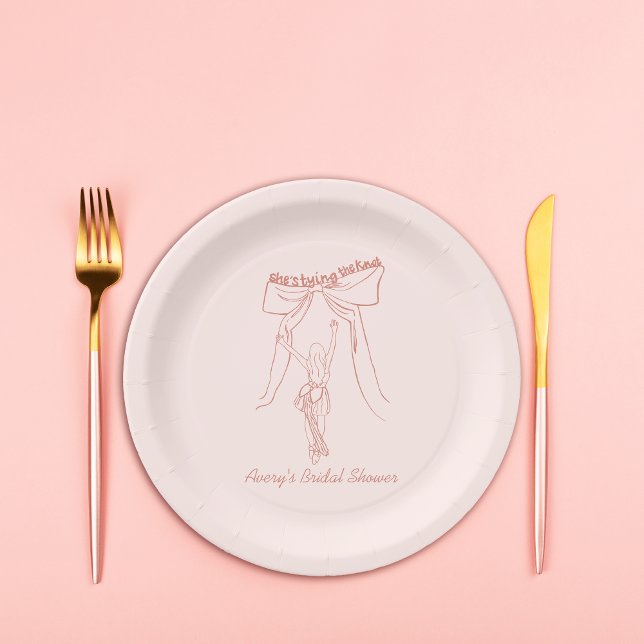 Hand Drawn Whimsical Coquette Bow Bridal Shower Paper Plates (Creator Uploaded)