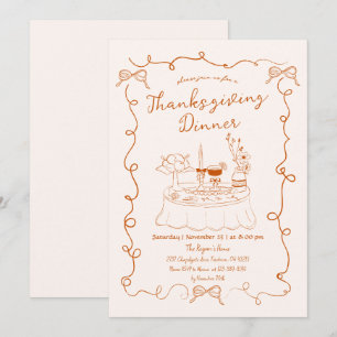 Hand Drawn Whimsical Dinner Table Thanksgiving Invitation