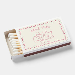 Hand Drawn Whimsical Doodle Cute Cat Wedding Matchboxes