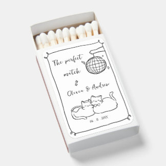 Hand Drawn Whimsical Doodle Cute Cat Wedding Matchboxes
