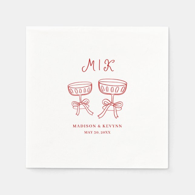Hand Drawn Whimsical Doodle Red Wedding Napkins (Front)