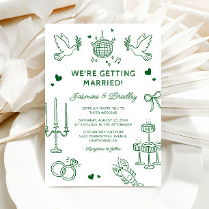 Hand-Drawn Whimsical Doodle Wedding Invitation