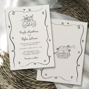Hand Drawn Whimsical Doodles Wavy Frame Wedding Invitation