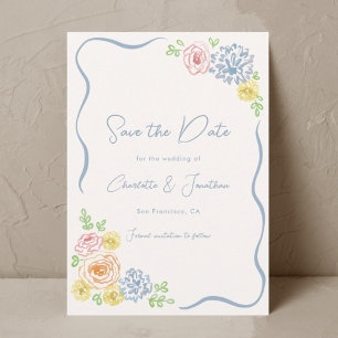 Hand Drawn Whimsical Floral Pastel Wedding  Save The Date