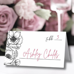 Hand Drawn Whimsical Floral Wedding Place Card