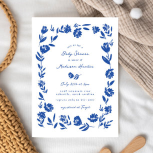 Hand Drawn Whimsical Flower Border Baby Shower Invitation