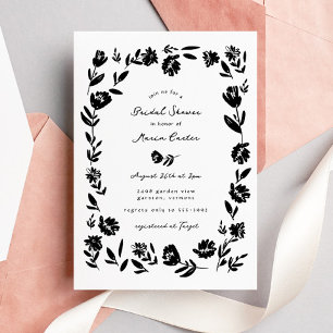 Hand Drawn Whimsical Flower Border Bridal Shower Invitation