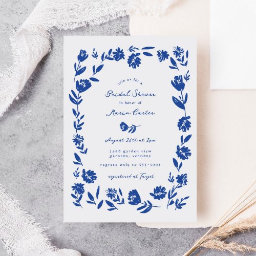 Hand Drawn Whimsical Flower Border Bridal Shower Invitation