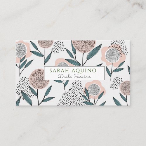 Hand Drawn Whimsical Flowers Doula Birth Services Business Card