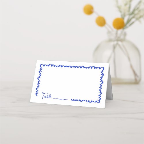 Hand Drawn Whimsical Fun Blue Wedding Table Place Card