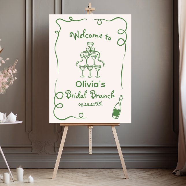 Hand Drawn Whimsical Green Bridal Brunch Shower Foam Board (Creator Uploaded)