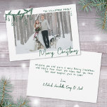 Hand Drawn Whimsical Green Merry Christmas Holiday Card<br><div class="desc">Send holiday cheer with this horizontal flat Christmas card. The front highlights a large photo on a crisp white background, accented with a green doodle swag of pine greenery and hanging ornaments in the top left corner, slightly overlapping the image for a casual hand-drawn look. The top right has space...</div>