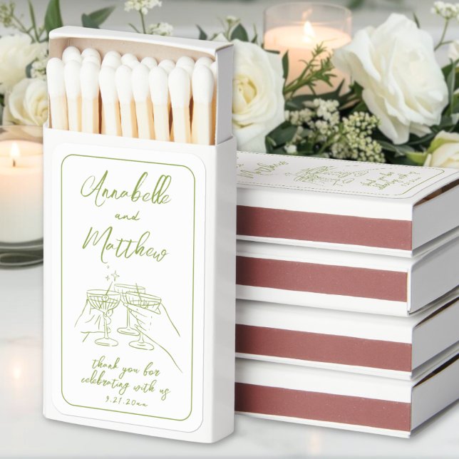  Hand Drawn Whimsical Green Wedding Matchboxes (Hand Drawn Whimsical Green Wedding Matchboxes)